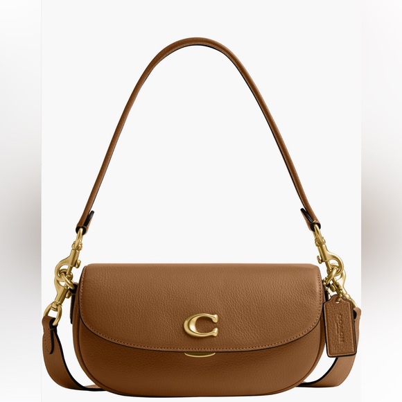 Coach pebbled leather honey brown Shoulder Bag Gold Accents slip pocket in back - Picture 1 of 1